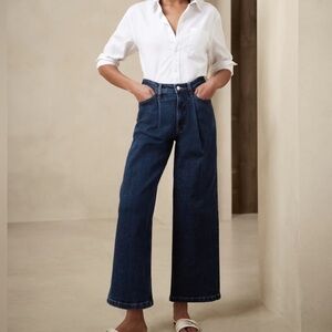 Banana Republic Wide Leg High Rise Pleated Rinse Denim Crop Jeans Size 28/6